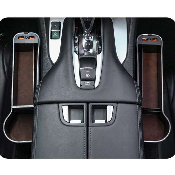 Car Central Control Seat Gap Storage Box with Dual USB Ambient Lights, Color: Suede Khaki Co-pilot