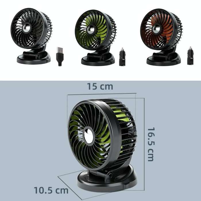 F612 5W Car Rotatable Turntable Silent Fan(12V Cigarette Lighter)