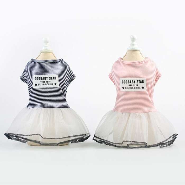 Pet Clothes Dog Summer Breathable Striped Skirt, Size:M(Black)
