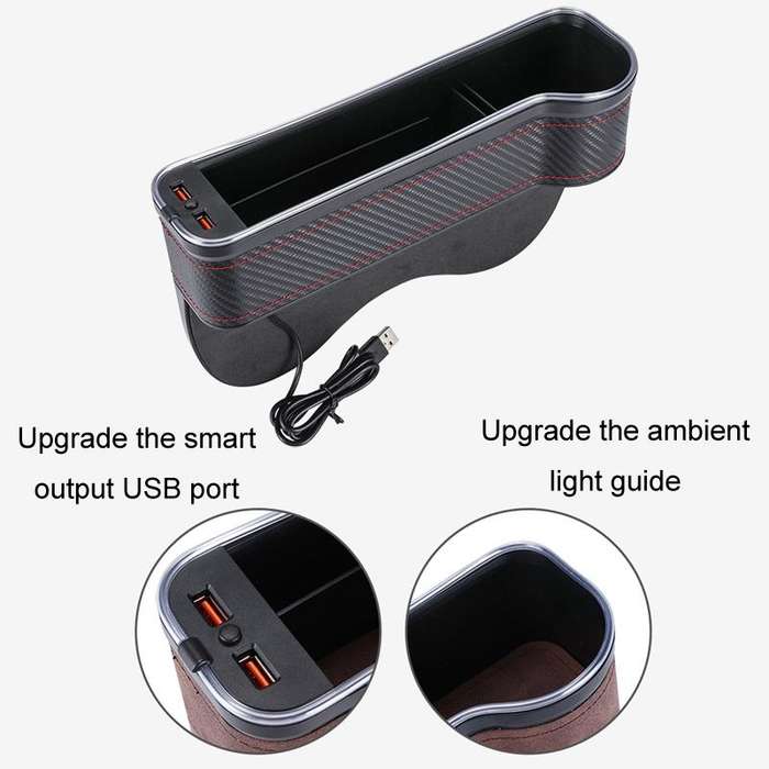 Car Central Control Seat Gap Storage Box with Dual USB Ambient Lights, Color: Suede Khaki Co-pilot