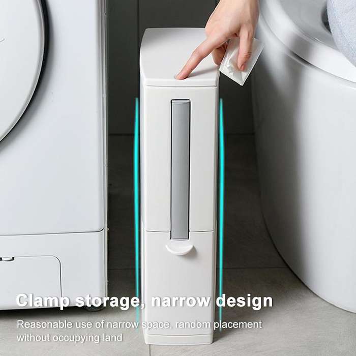Bathroom Toilet Toilet Brush Integrated Pressing Open Lid Square Trash Can Set with Brush(Ivory W...