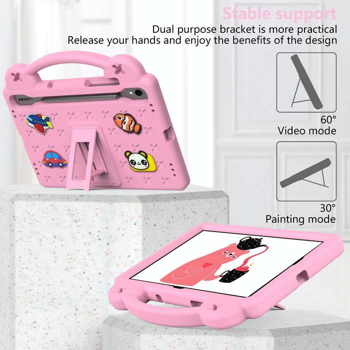For Samsung Galaxy Tab S9 FE / X510N Handle Kickstand Children EVA Shockproof Tablet Case(Pink)
