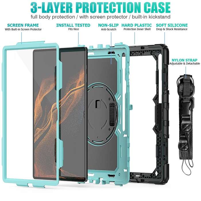 For Samsung Galaxy Tab S8 Ultra 14.6 inch SM-X900 Silicone + PC Tablet Case with Shoulder Strap(B...
