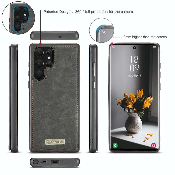 For Samsung Galaxy S22 Ultra 5G CaseMe-007 Detachable Multifunctional Leather Phone Case(Black)
