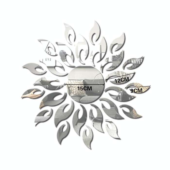 Sunflower Mirror Wall Sticker Bedroom Living Room Decoration Wall Stickers(Silver)