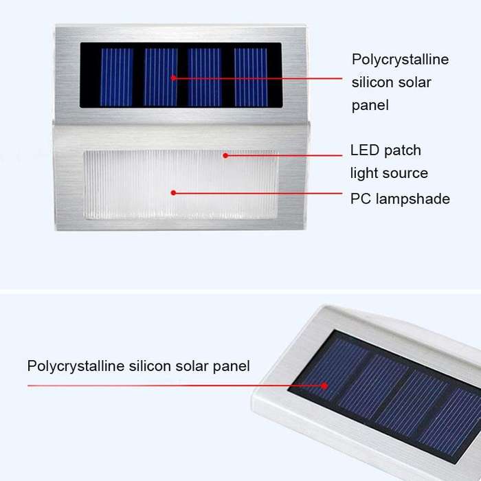 2PCS Solar Stainless Steel 3 LED Stair Wall Lamp Outdoor Garden Fence Light(Warm Light)