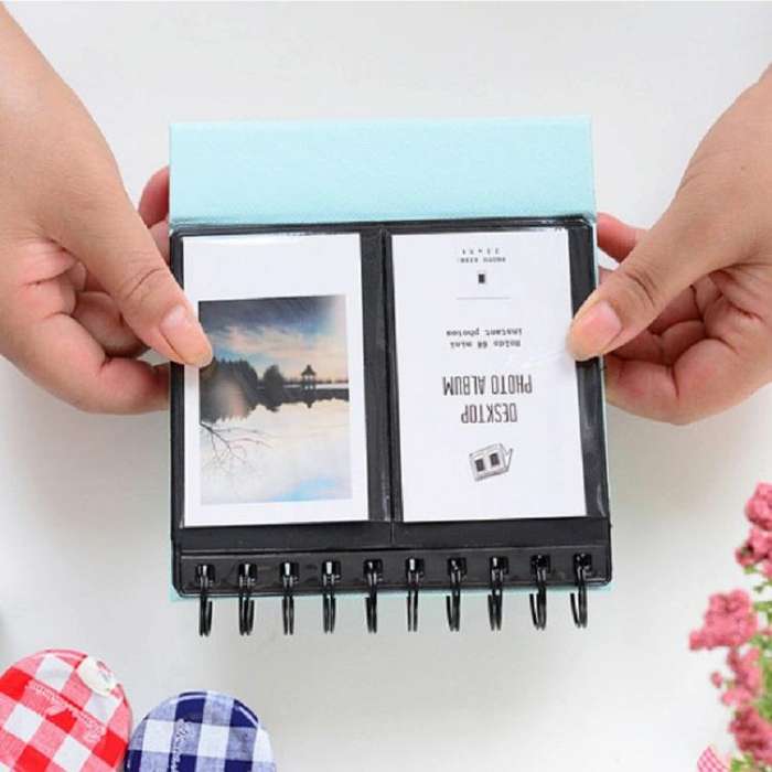 Calendar Style Desktop Standing Brand Name Folder Mini Desk 3 inch 68 Photos Album Book(Pink)