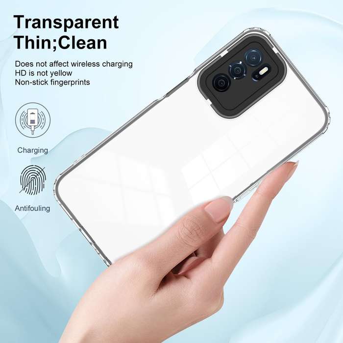 For OPPO A16 / A16s 3 in 1 Clear TPU Color PC Frame Phone Case(Black)