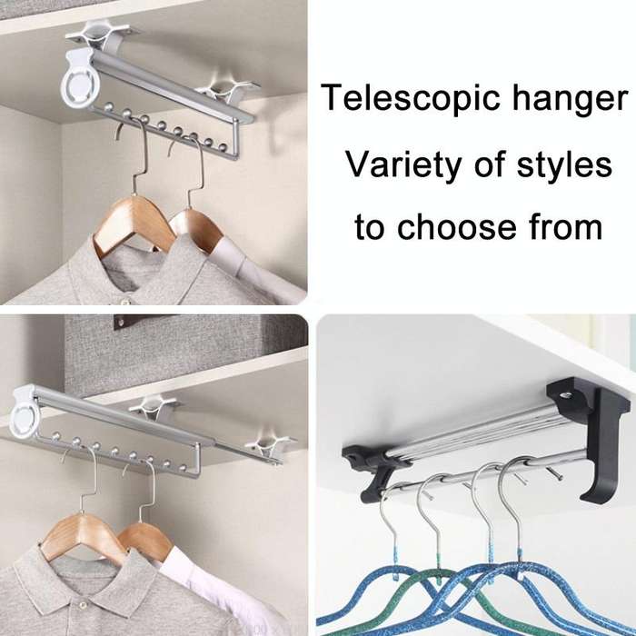 Y02 12 inches 5 Beads Wardrobe Hardware Push-Pull Hanging Rod Clothes Rail