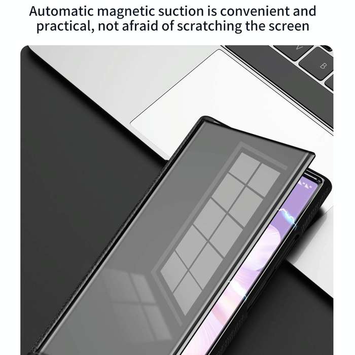 For Huawei Mate Xs 2 Side Frame Stick Leather Magnetic Phone Case(Cross Texture Black)