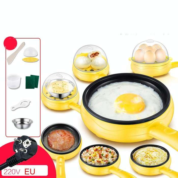 350W Electric Egg Omelette Cooker Frying Pan Steamer Cooker,EU Plug,Style: Single Layer Set Pink