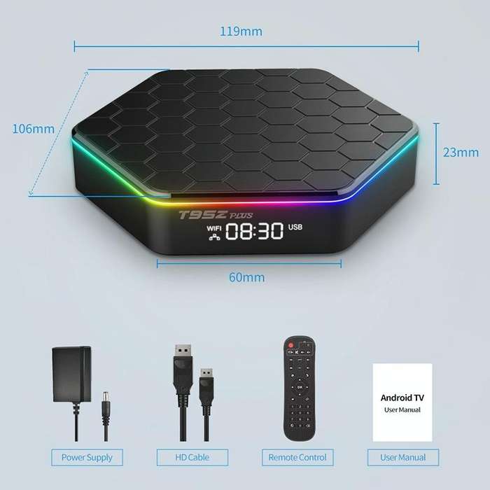 T95Z Plus 8K WiFi6 Android 12.0 Smart TV Box with Remote Control, 2GB+16GB, Allwinner H618 Quad-C...