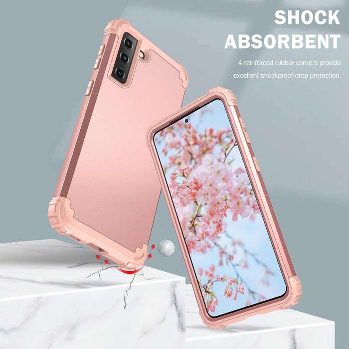 For Samsung Galaxy S21 FE 3 in 1 Shockproof PC + Silicone Protective Case(Rose Gold)