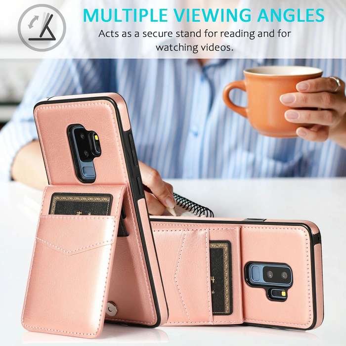 For Samsung Galaxy S9 Plus Solid Color PC + TPU Protective Case with Holder & Card Slots(Rose Gold)