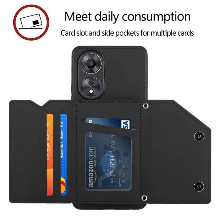 For OPPO A58 4G Skin Feel PU + TPU + PC Card Slots Phone Case(Black)