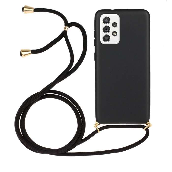 For Samsung Galaxy A23 Wheat Straw Material + TPU Phone Case with Lanyard(Black)