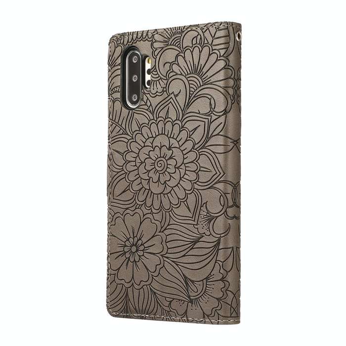 For Samsung Galaxy Note10+ Skin Feel Embossed Sunflower Horizontal Flip Leather Case with Holder ...