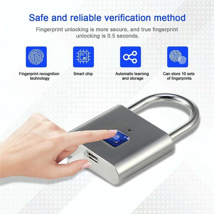 Stainless Steel Automatic Intelligent Fingerprint Padlock Electronic Lock, 10 Fingerprint Edition...