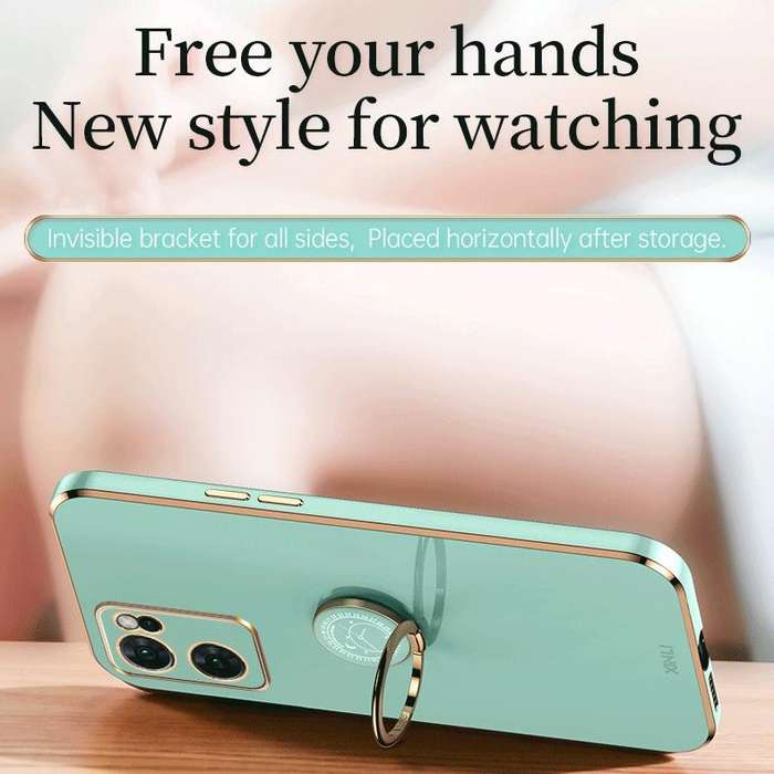 For OPPO Reno7 Global XINLI Straight Edge 6D Electroplate TPU Phone Case with Ring Holder(Black)