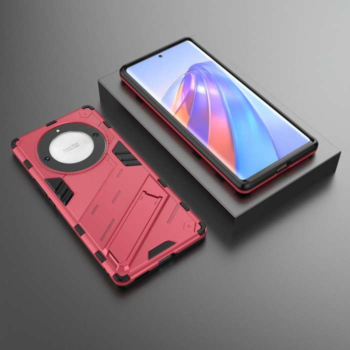 For Honor X9a/X40 5G/Magic5 Lite Punk Armor PC + TPU Phone Case with Holder(Light Red)