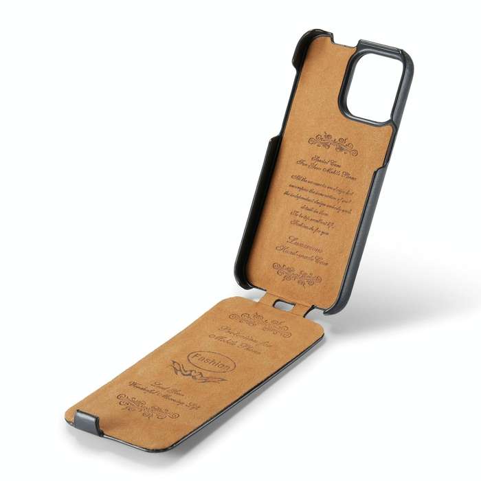 For iPhone 15 Fierre Shann Oil Wax Texture Vertical Flip PU Phone Case(Black)