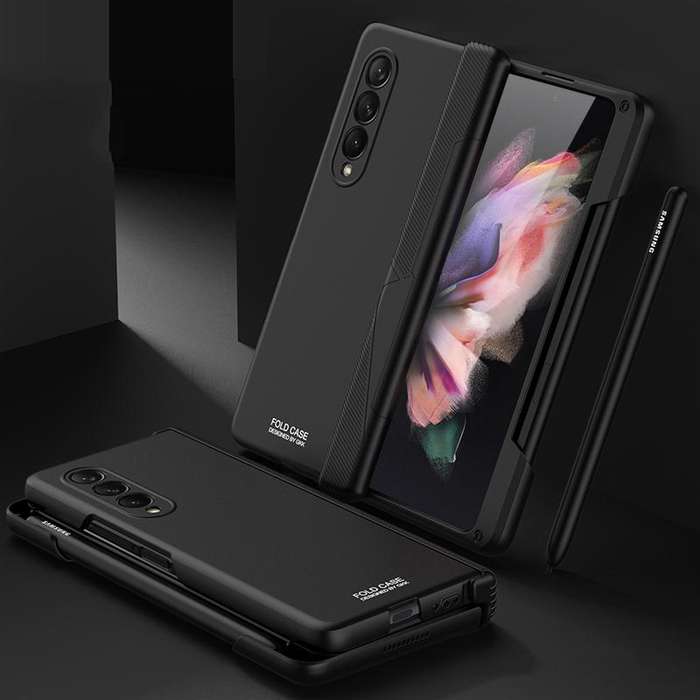 For Samsung Galaxy Z Fold3 5G GKK Magnetic Hinged Phone Flip Case with Side Pen Slot(Black)