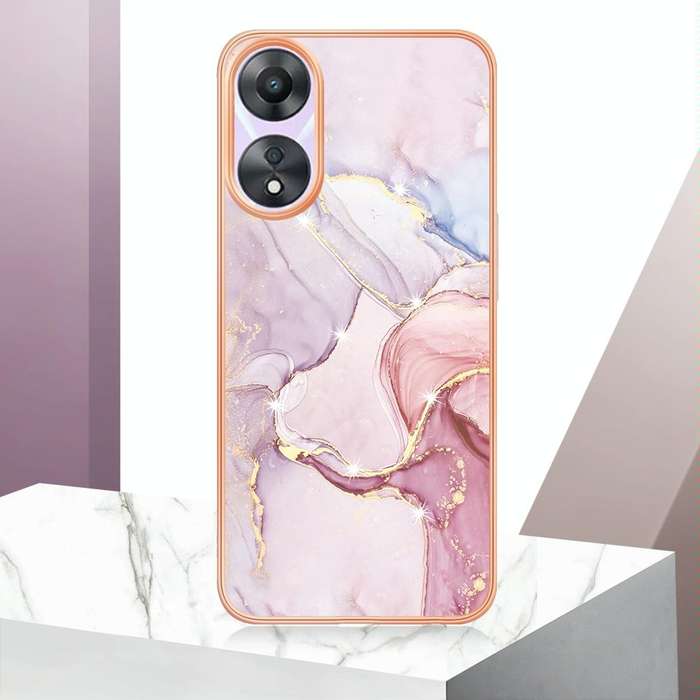 For OPPO A78/A58 Electroplating Marble Dual-side IMD Phone Case(Rose Gold 005)