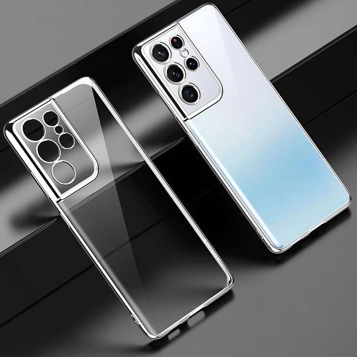 For Samsung Galaxy S21 Ultra 5G SULADA Shockproof Plating Silicone Transparent Protective Case(Si...