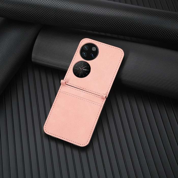 For Huawei P50 Pocket Lambskin Texture Card Folding Phone Case(Pink)