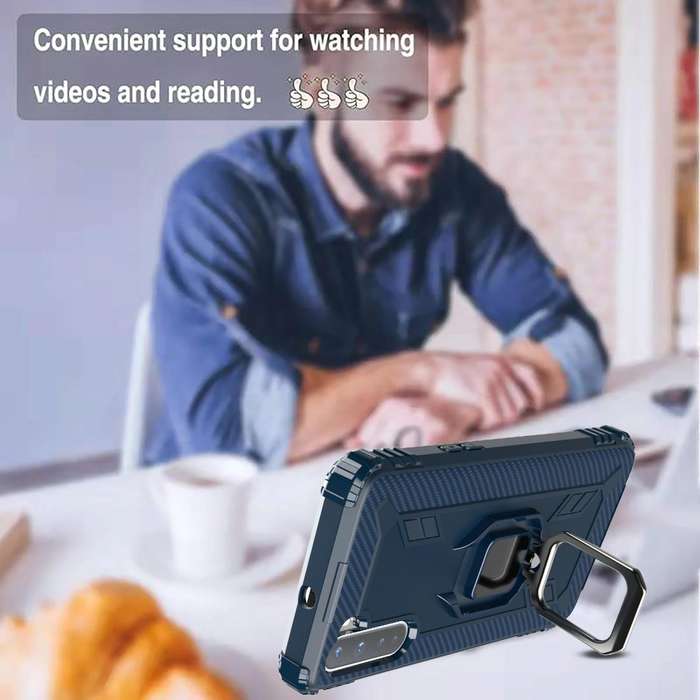 For OnePlus Nord Carbon Fiber Protective Case with 360 Degree Rotating Ring Holder(Blue)