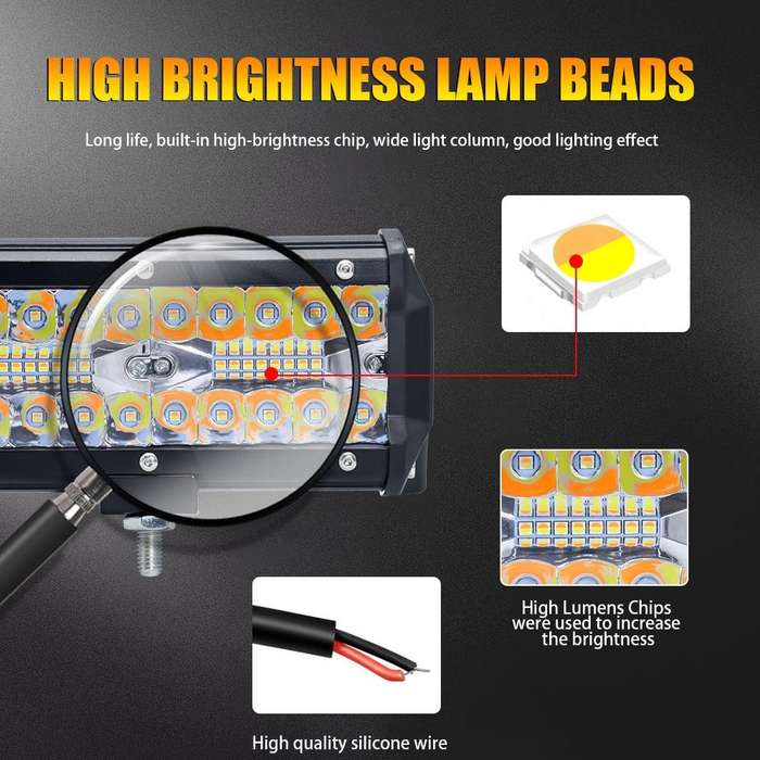 7 inch 15W 3 Row Car LED Strip Light Working Refit Off-road Vehicle Lamp Roof Strip Light with Ye...