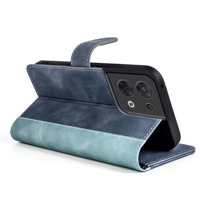 For OPPO Reno8 Stitching Horizontal Flip Leather Phone Case(Blue)