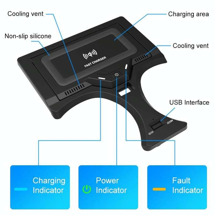HFC-1017 Car Qi Standard Wireless Charger 10W Quick Charging for BMW 3 Series 2020-2022, Left Dri...