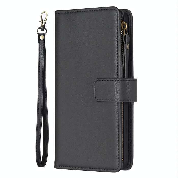 For vivo Y21 / Y21s / Y33s 9 Card Slots Zipper Wallet Leather Flip Phone Case(Black)