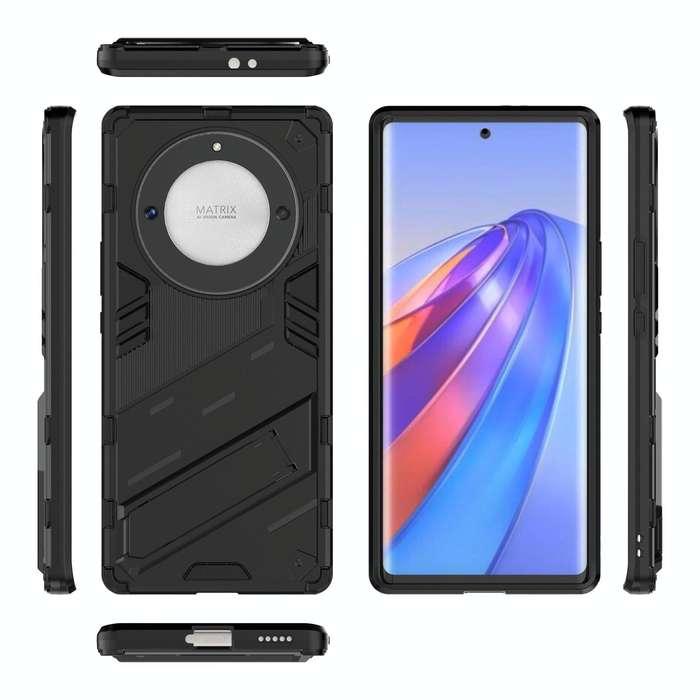 For Honor X9a/X40 5G/Magic5 Lite Punk Armor PC + TPU Phone Case with Holder(Black)