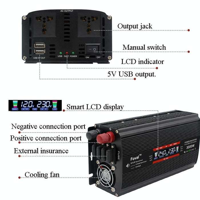 2600W LCD Smart Home Car Inverter 12V To 220V Power Converter
