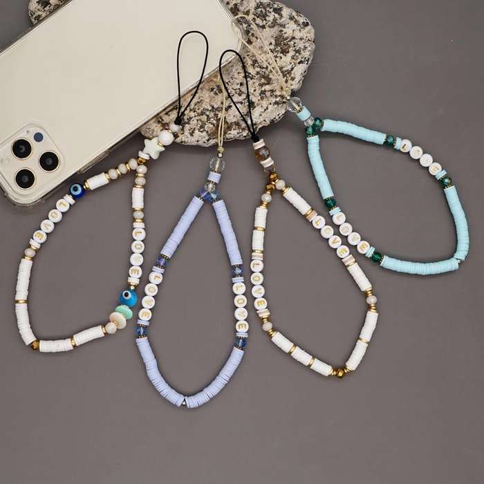 Geometric Letter Soft Pottery Mobile Phone Lanyard Anti-lost Phone Chain(RT-K210065C)