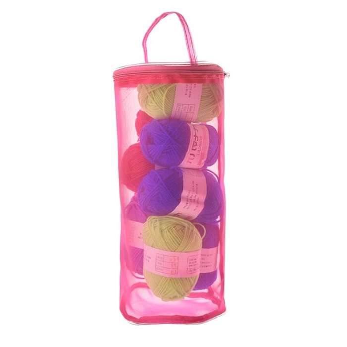 Mesh Bag DIY Hand Weaving Tools Yarn Storage Knitting Bag Organizer Hollow Yarn Bag(Small Pink)