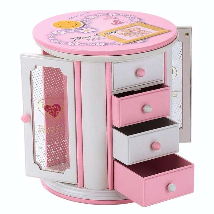 Round Three-Layer Small Drawer Storage Music Box Simple Fresh Jewelry Box Creative Gifts(White Pe...