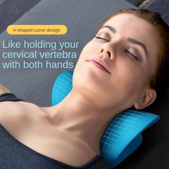 Neck Shoulder Stretcher Relaxer Cervical Chiropractic Traction Device Pillow (Dark Blue)