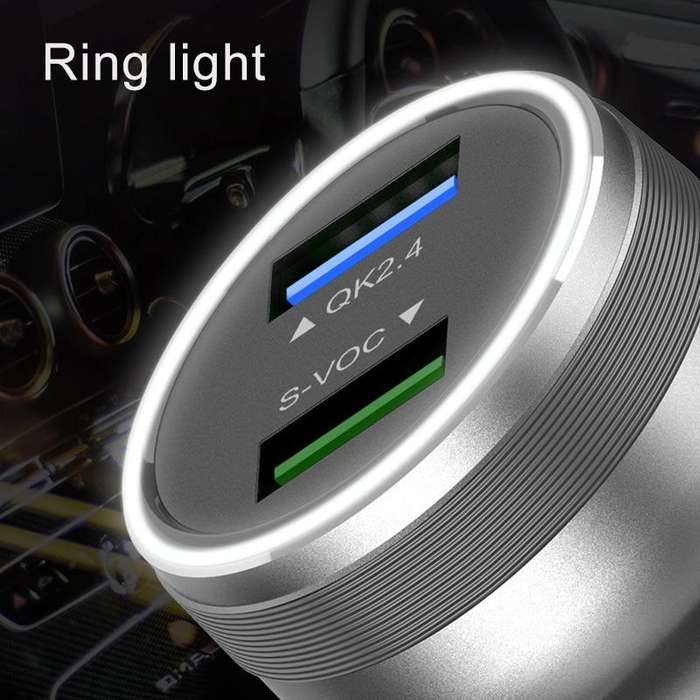 Dual USB 66W Car Flash Charger for OPPO / Huawei (Silver)