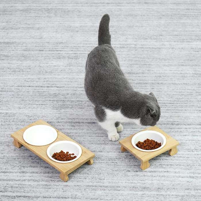 Bamboo And Wood Ceramic Cat Bowl Pet Supplies, Specification: Single Bowl