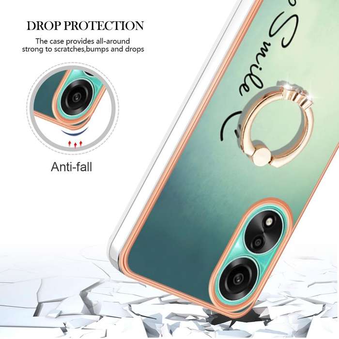 For OPPO A78 4G Electroplating Dual-side IMD Phone Case with Ring Holder(Smile)