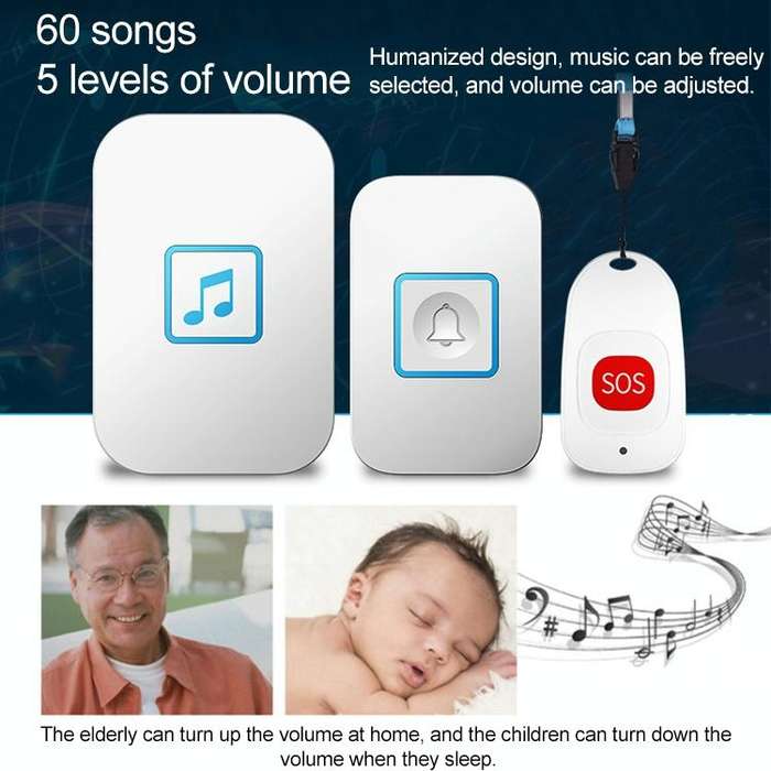 CACAZI C86 Wireless SOS Pager Doorbell Old man Child Emergency Alarm Remote Call Bell, US Plug(Bl...