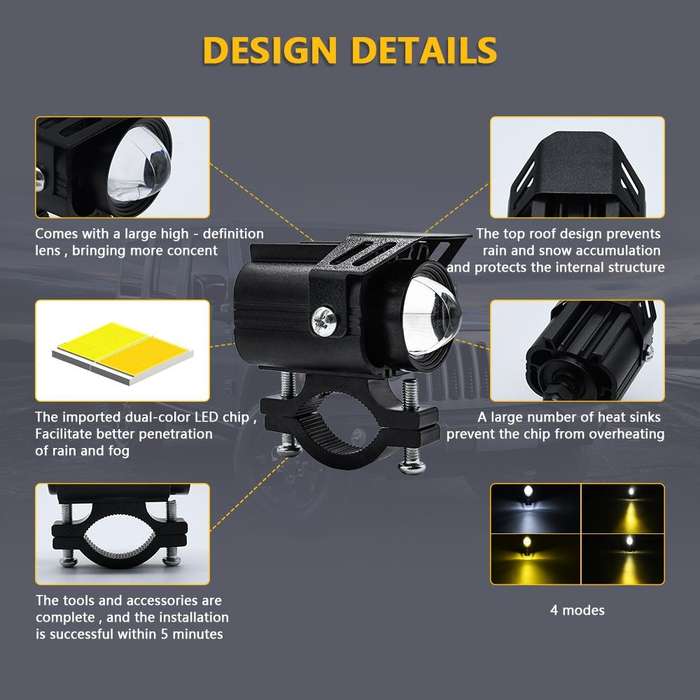 S8 Motorcycle Rearview Mirror LED Strobe Spotlight(Black)