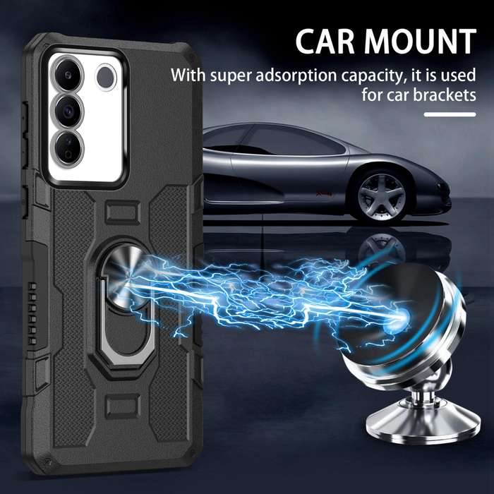 For vivo V27 Ring Holder Armor Hybrid Phone Case(Black)