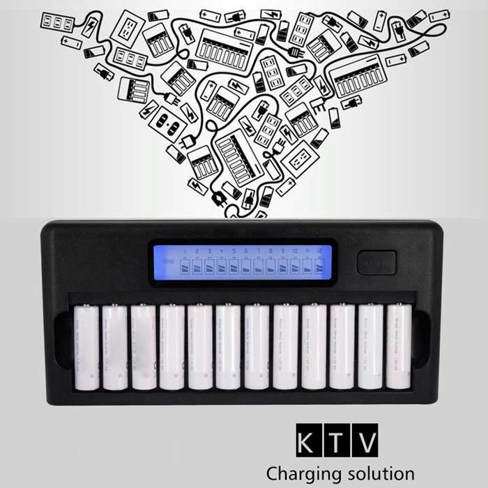 100-240V 12 Slot Battery Charger for AA / AAA / NI-MH / NI-CD Battery, with LCD Display, US Plug