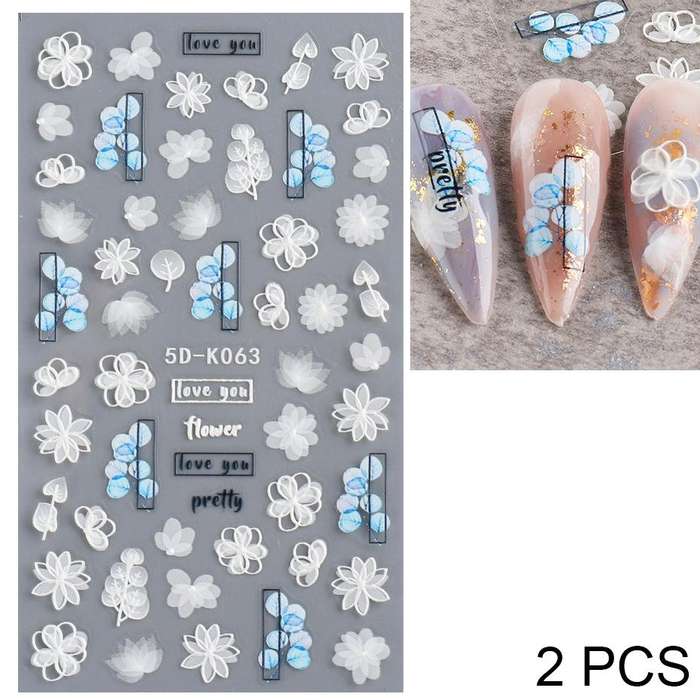 2 PCS 5D Stereoscopic Hollow Lace Nail Stickers Nail Art 3D Flower Embossed Stickers(5D-K57)