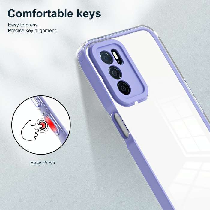 For OPPO A16 / A16s 3 in 1 Clear TPU Color PC Frame Phone Case(Purple)