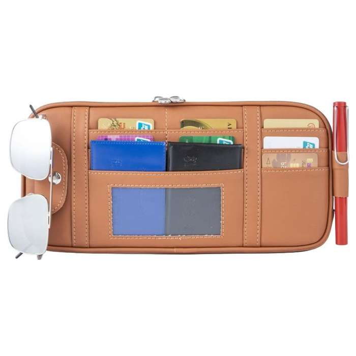 Universal Car Multi-functional Sun Visor Card Clip Bags Glasses Bill Clip Holder (Brown)